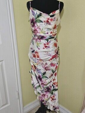 Haute Monde White Slip Dress with Pink, Purple & Green Floral Print